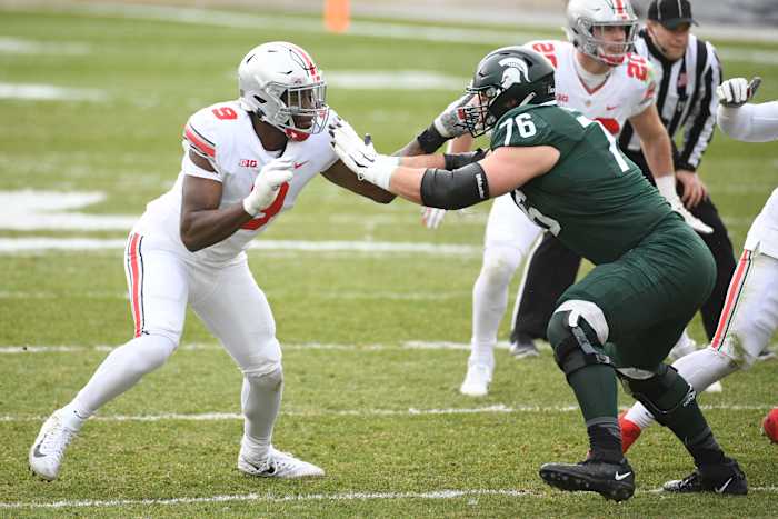 AJ Arcuri is a big-bodied tackle that is tough to beat and will be a key piece of the Spartans offense.